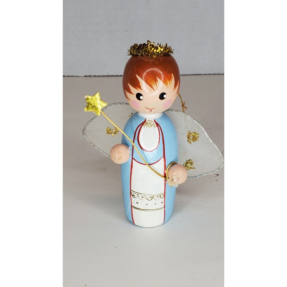 Vintage Wood Angel Ornament Christmas Holidays Tree decor